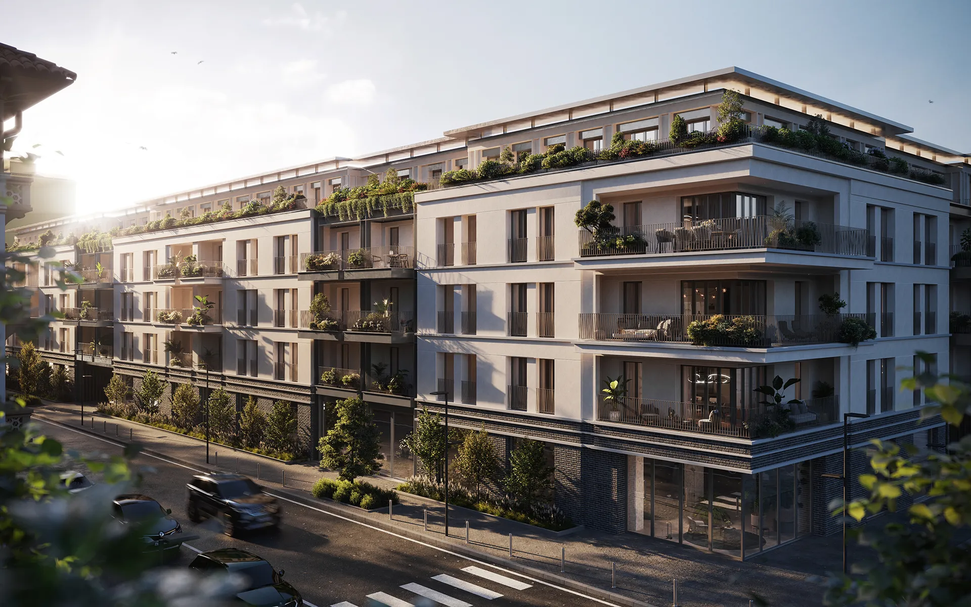 Facciate di Veridia Living immerse nel paesaggio verde privato con un'atmosfera rilassante