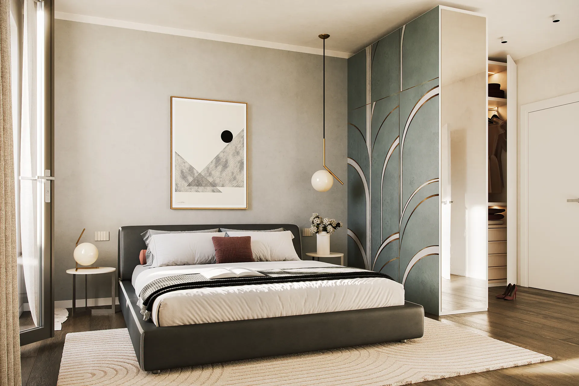 Camera da letto elegante in residenza Veridia Living, design contemporaneo