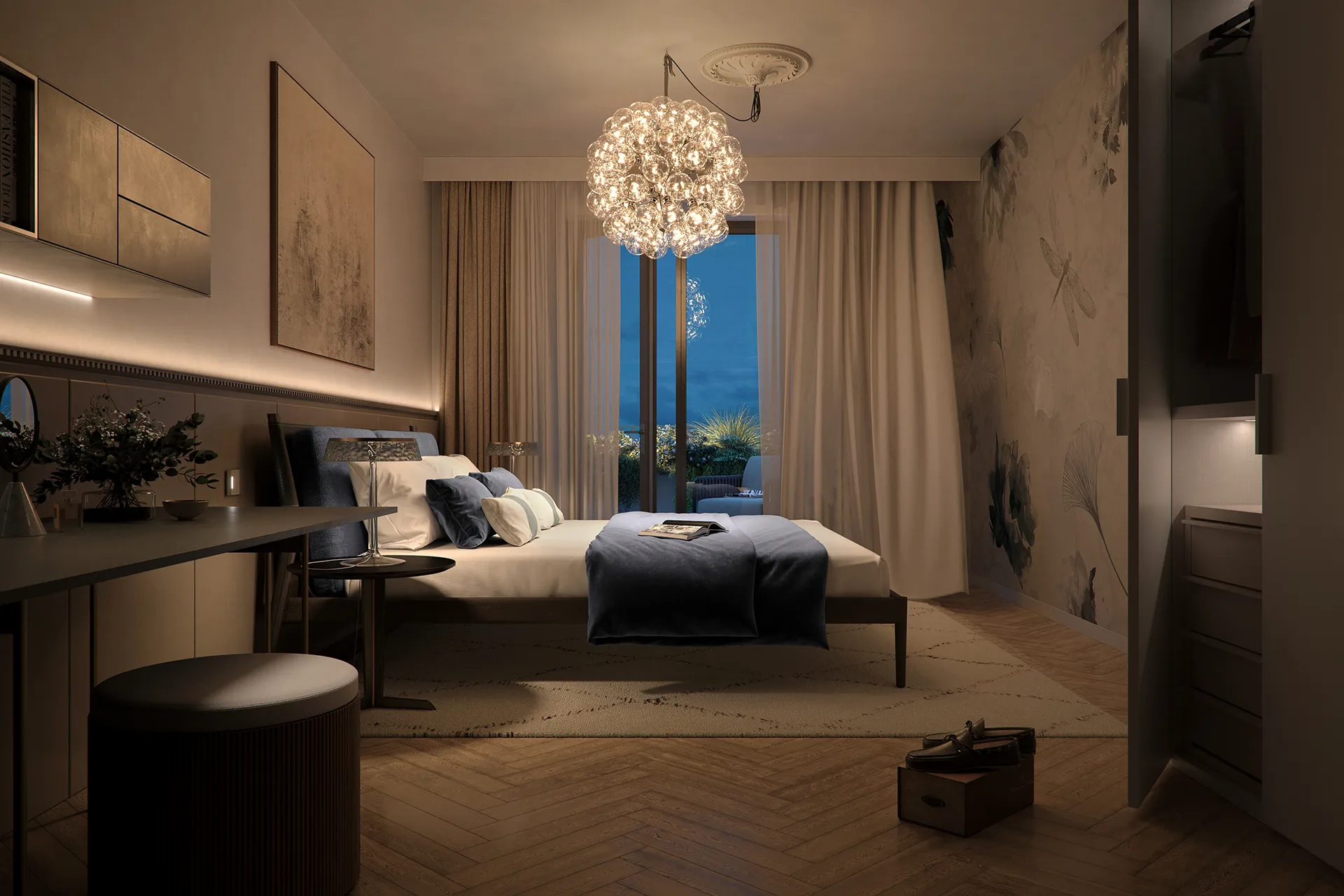 Camera da letto elegante in residenza Veridia Living, design contemporaneo