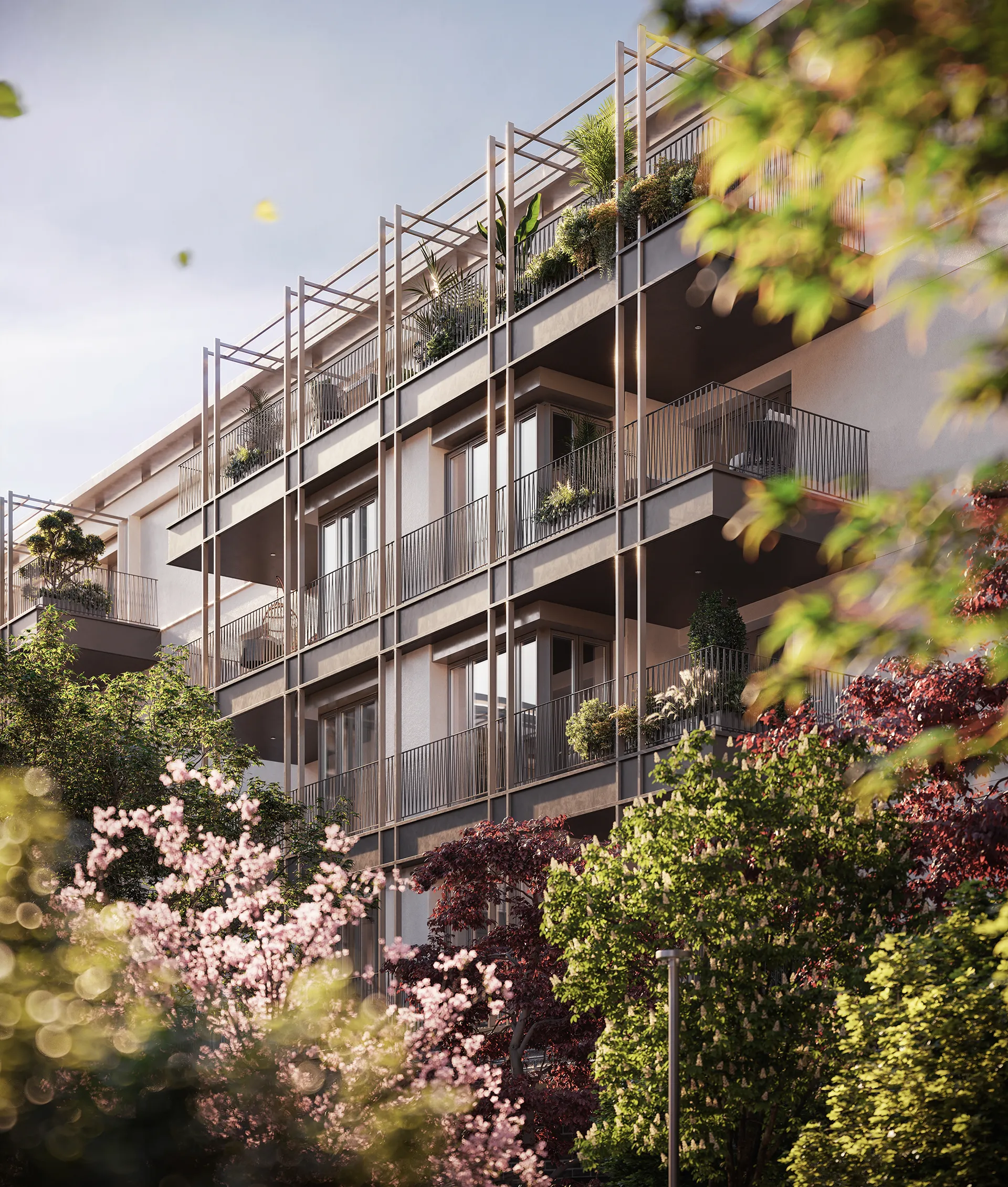 Dettaglio della facciata di Veridia Living con contesto naturale ed elementi di design